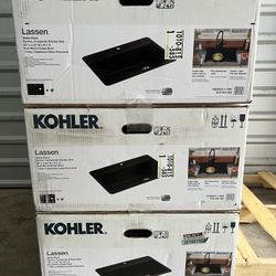 Kohler Matte Black Lassen 33in Drop In Kitchen Sink 