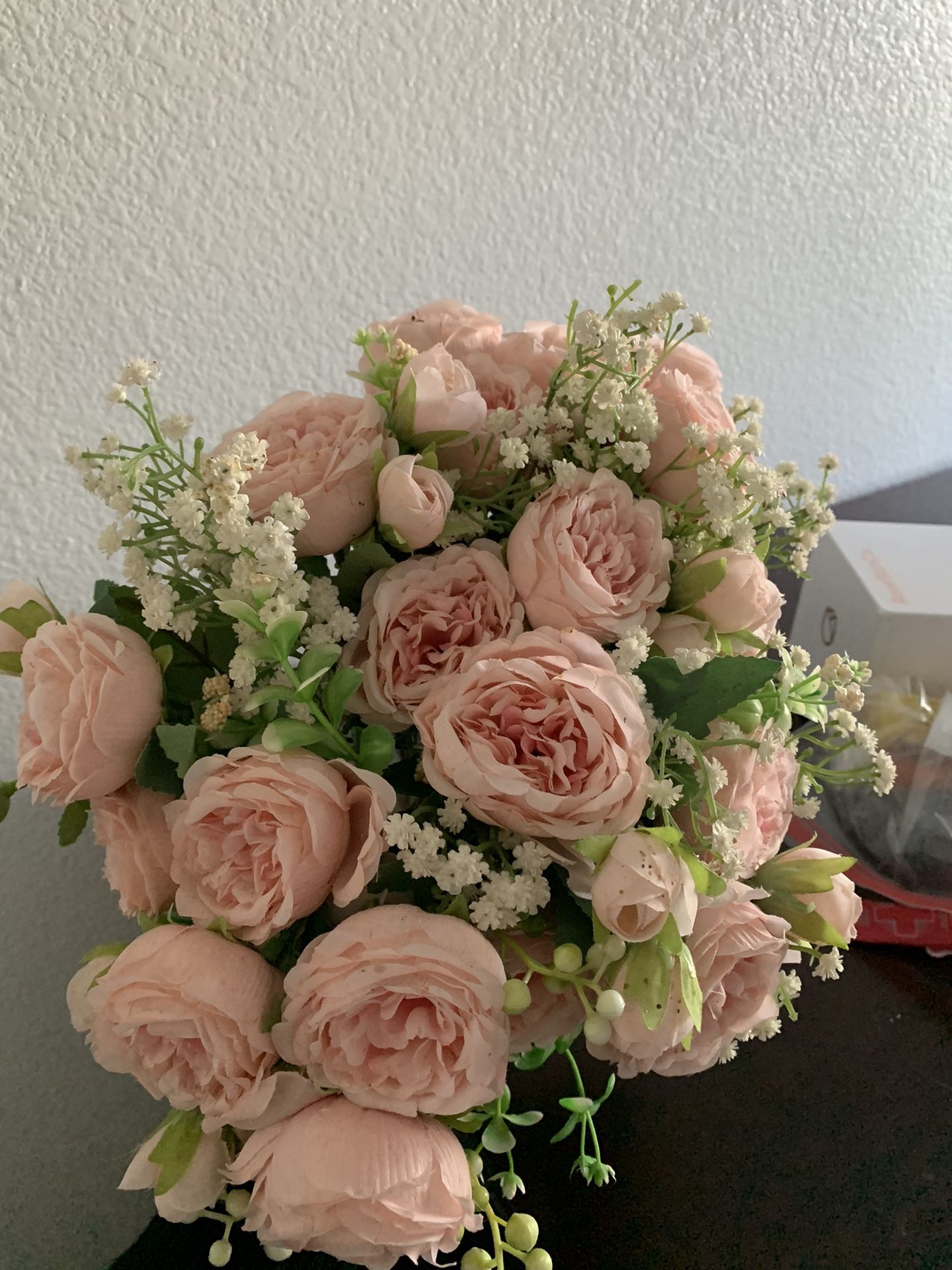 Faux Peonies And Baby’s Breath Bouquet 