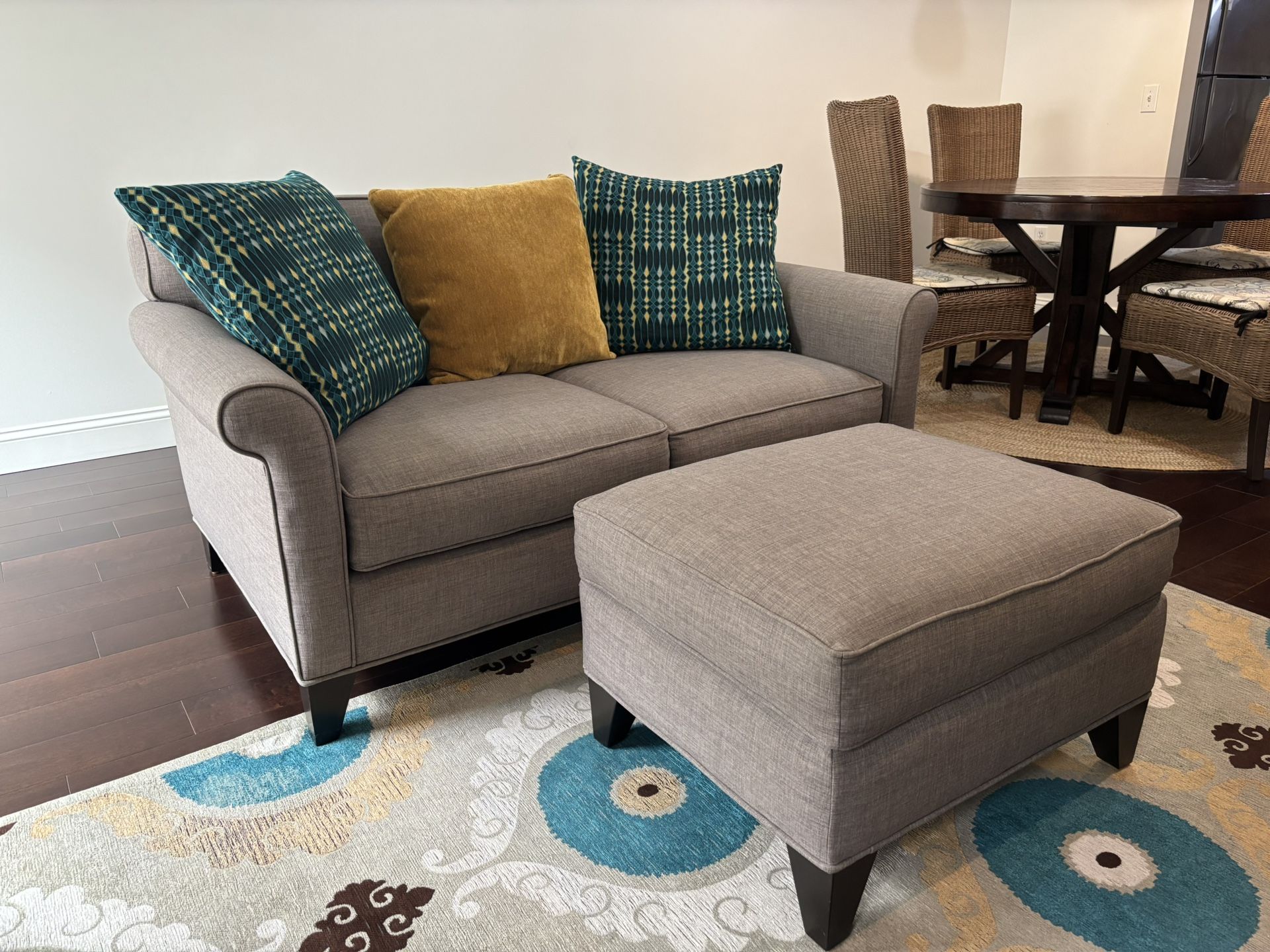 Sofa With Decorative Pillows And Ottoman