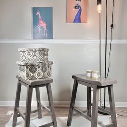 Set of 2 | Refinished Greige Accent End Tables or Counter Stools