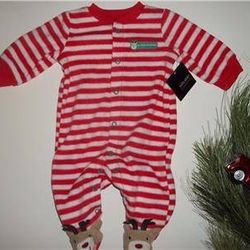 NWT Baby NEWBORN Fleece Christmas Reindeer Sleeper Pajama