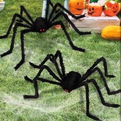 2 Pack 5 Ft. Halloween Outdoor Decorations Black Scary Giant Fake Hairy Spider Props for Yard Party Decor