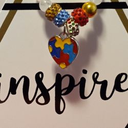 Autism Puzzle Piece Heart Charm Rhinestone Bracelet 