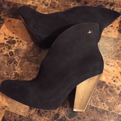 Black and gold suede bootie