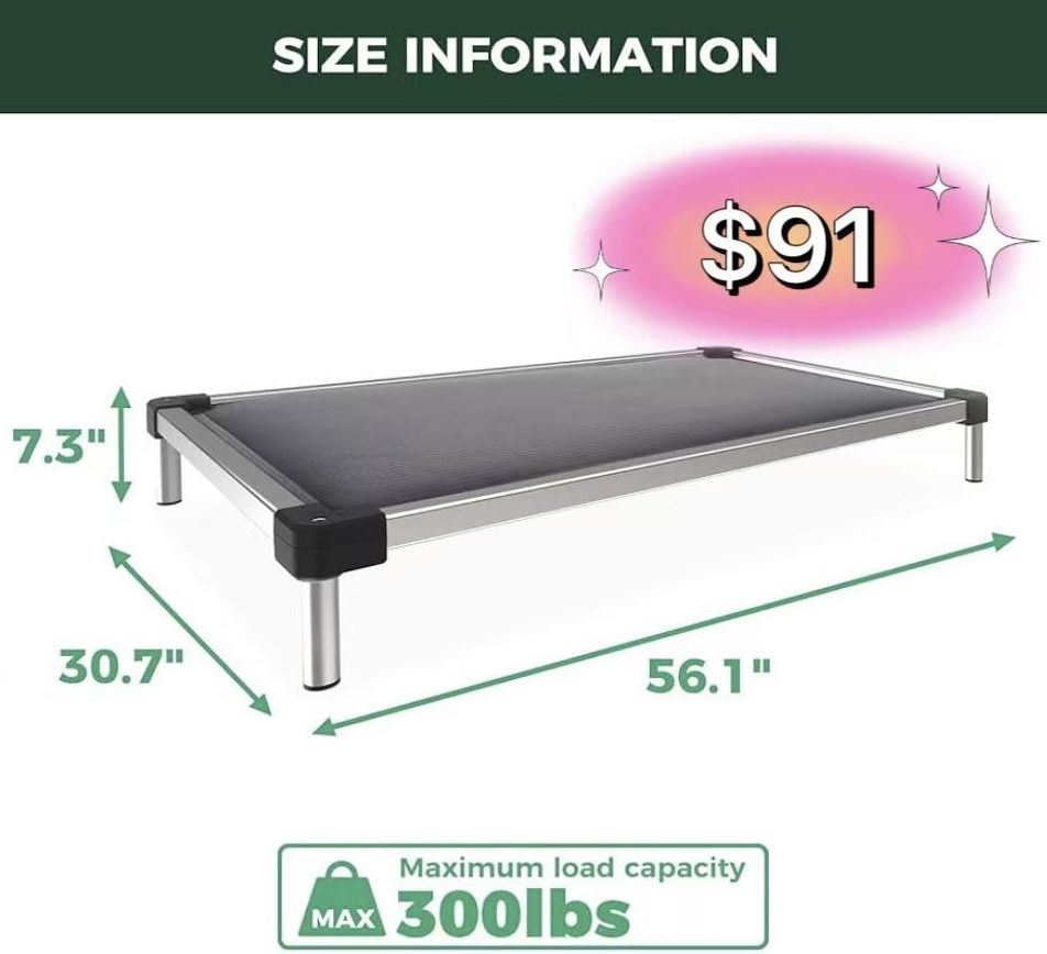 😀 FXW 56”X 31”TitanNest Elevated Dog Bed, Chew-Proof Padded Cot for Extra Large Dogs, Crate, Outdoor/Indoor/Camping Use, Durable & Washable Pet Bed,