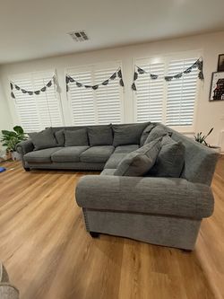 Potato Barn Gray Fabric L-Shaped Sectional Sofa