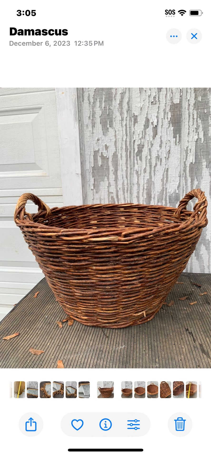 Large Handmade Round Wicker Storage Basket w/Handles Laundry Etc 21”x14”high
