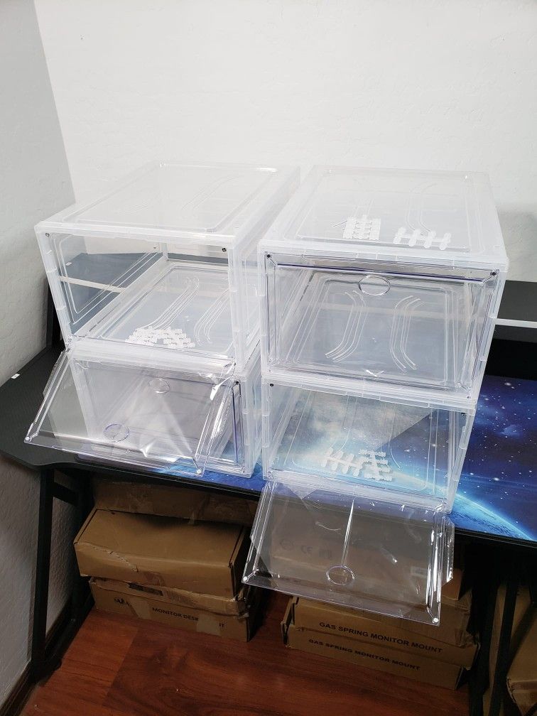 New Thicken & Sturdy Clear Shoe Storage Organizer W/ Magnetic Door, Stackable Boxes for Closet, Foldable Space-Saving Shoe Rack for Sneaker Boot Conta
