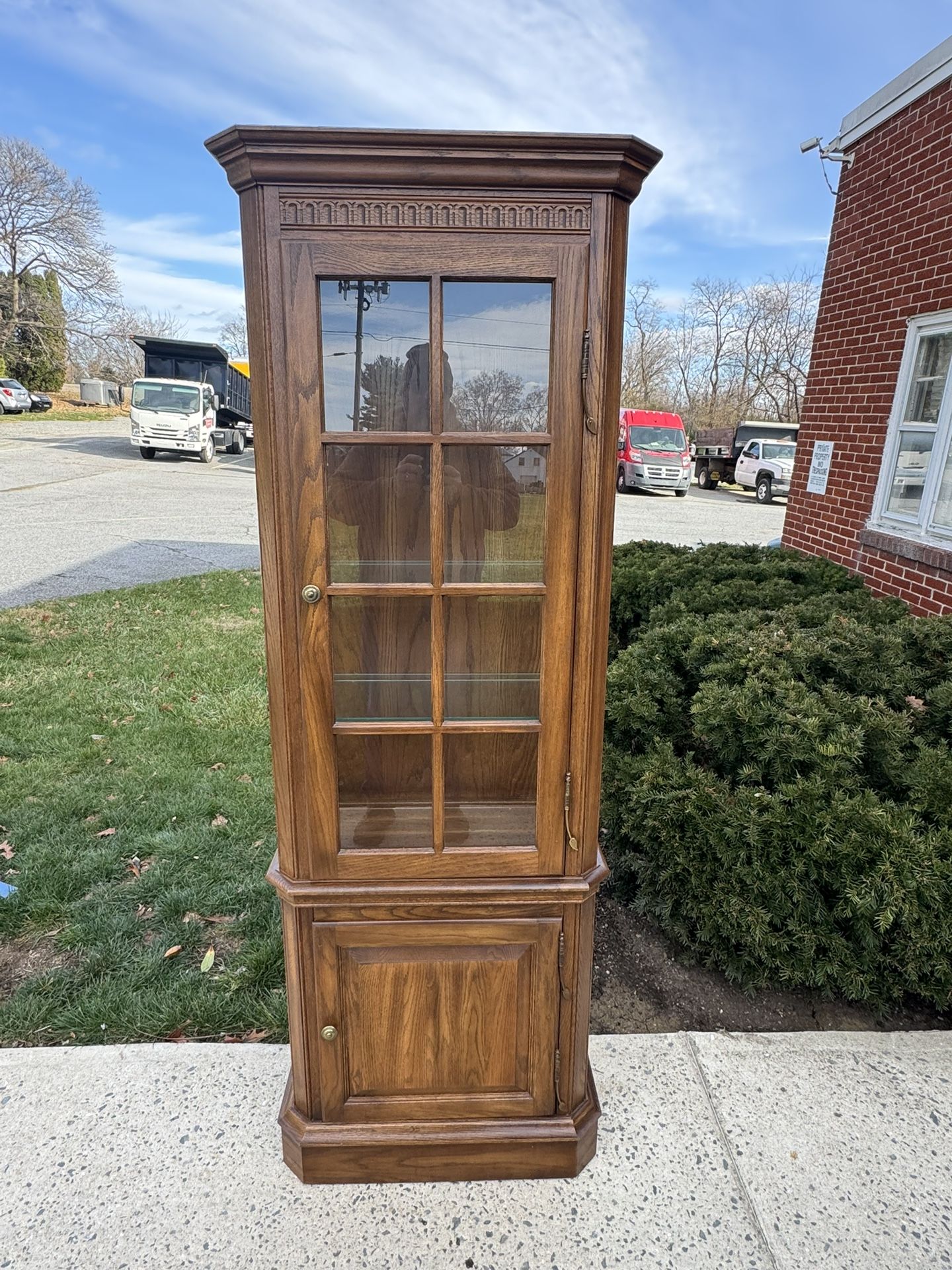 Solid Oak Curio Cabinet / Display Cabinet - VG, Sturdy Condition - Marietta, Pa Pick Up