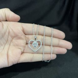 925 Sterling Silver Ladies Womens CZ Heart Love Pendant & Rolo Chain