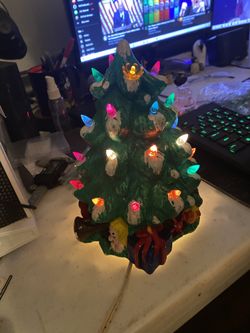 Vintage Handpainted Lite Up Christmas Tree Works Great