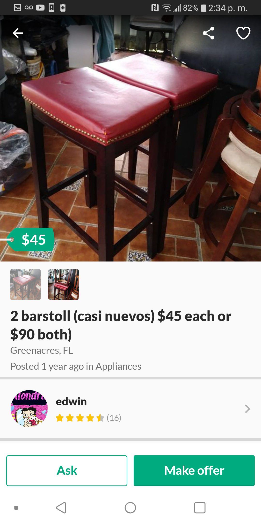 2 bar stool ($50 los 2 juntos)