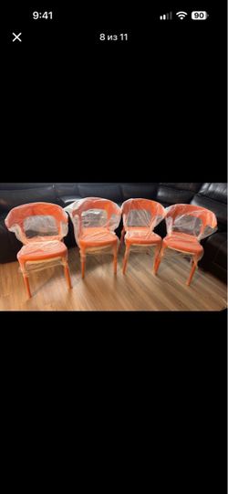 Plastic Dining Chair Stackable Outdoor Patio Chair ( orange ) set of 4 chairs