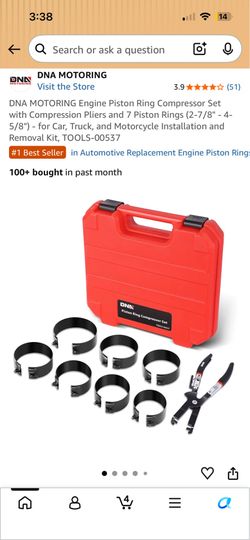 DNA MOTORING Engine Piston Ring Compressor Set with Compression Pliers and 7 Piston Rings (2-7/8" - 4-5/8"') - for Car, Truck, and Motorcycle Installa