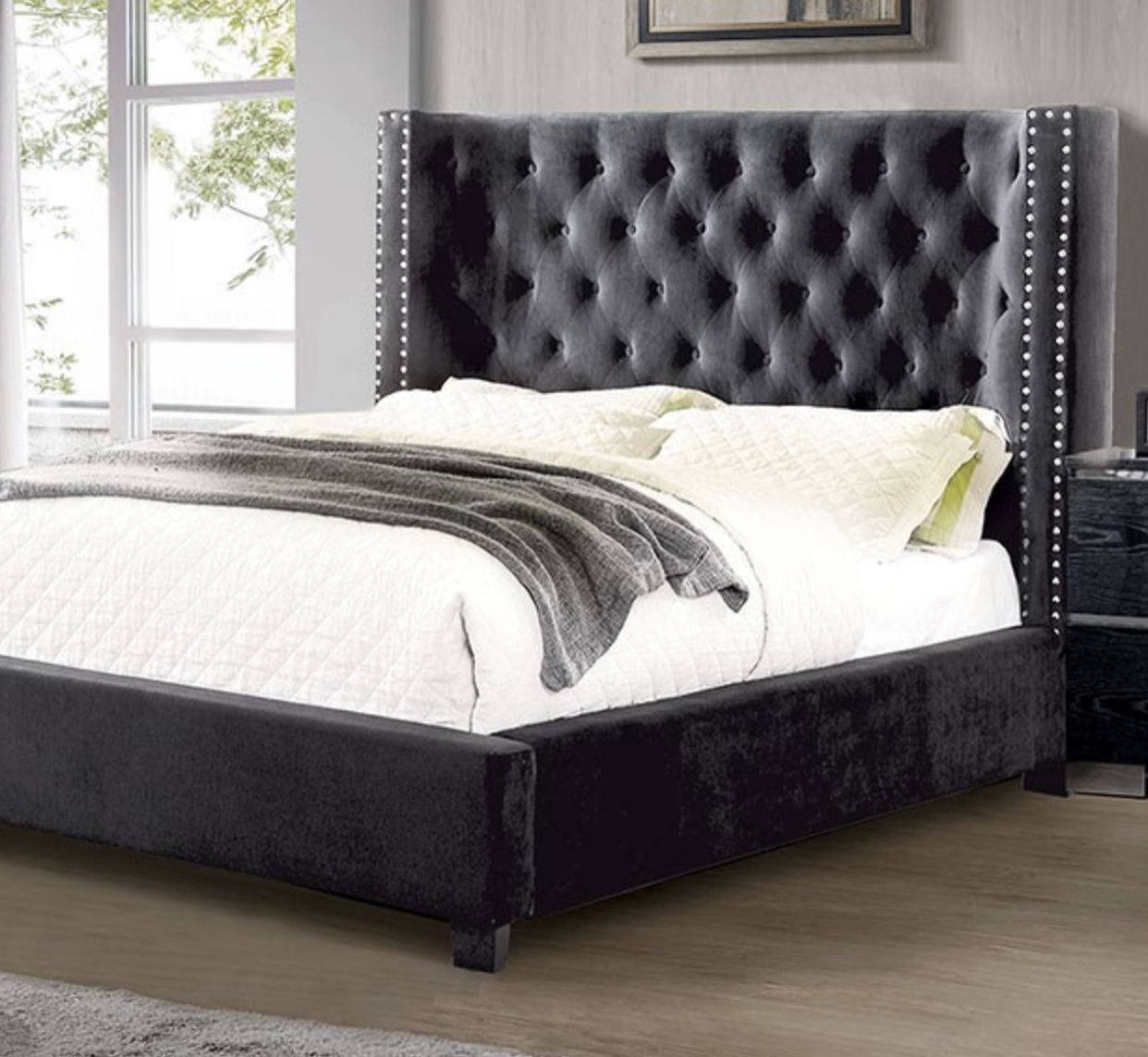 Dark Grey Queen Bed |