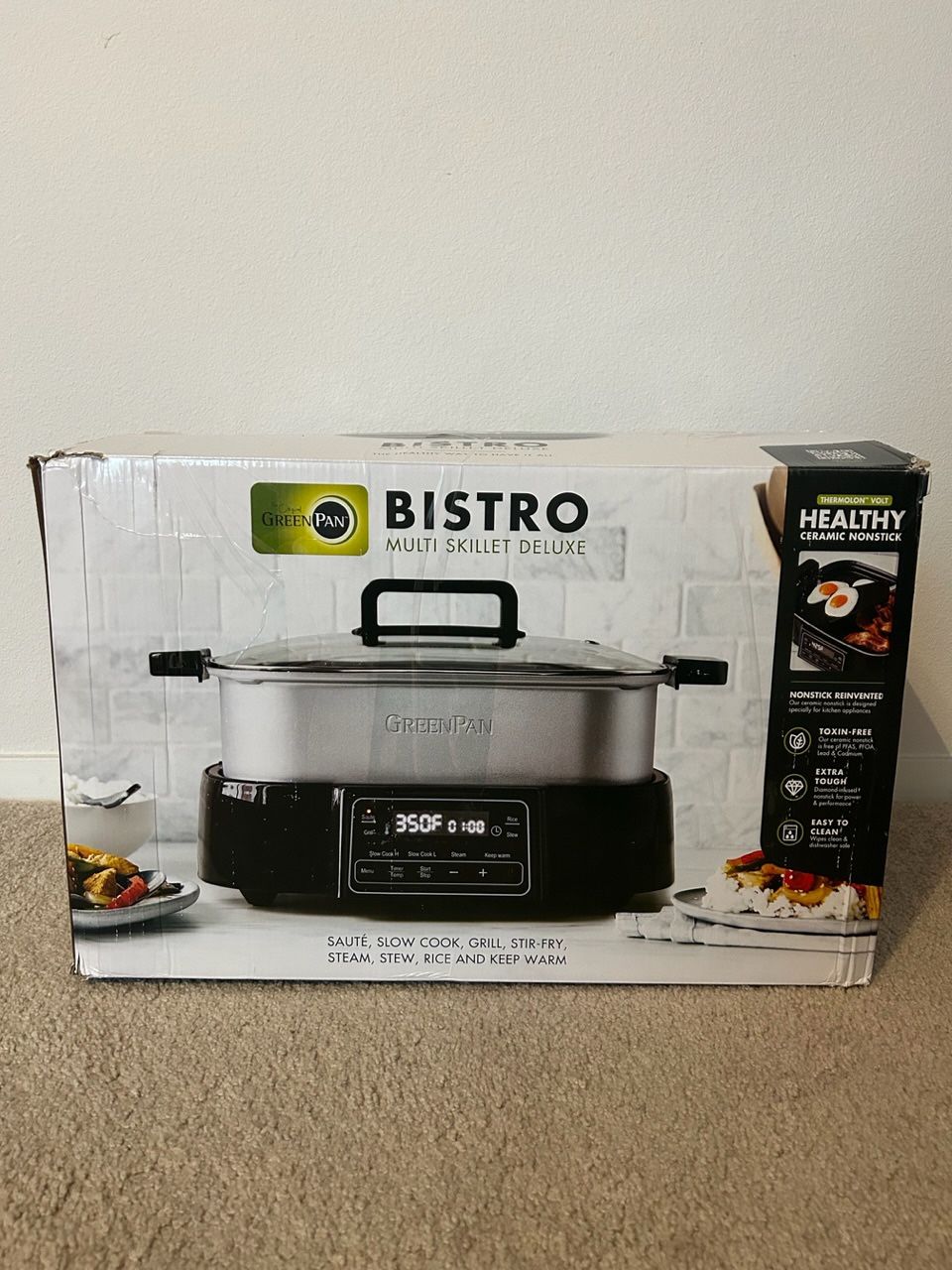 GreenPan Stainless Steel 8-In-1 Skillet Grill & Slow Cooker, Presets To Saute Steam Stir-Fry And Cook Rice, Healthy Ceramic Nonstick And Dishwasher Sa