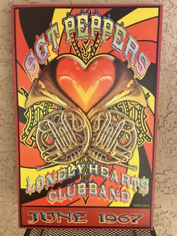 Vintage 1985 Beatles Sgt Pepper’s Radio Days Stretch Canvas 19” X 30”