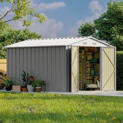 Patiowell 8x10 FT Outdoor Storage Shed, Large Garden Tool Metal Shed with Sloping Roof and Double Lockable Door, Outdoor Shed for Backyard Garden Pati