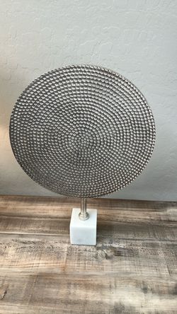 Modern Silver Metal & Marble Disc Sculpture Decor Centerpiece
