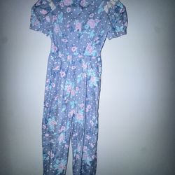 Vintage 80s EVY Girls Floral Polka Dot Jumpsuit Size 6X Prairie Cottagecore Made in USA