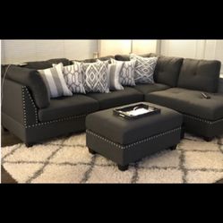 Sofa Gray Fabric with Ottoman Coffe Table✨New