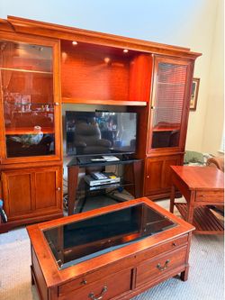 Lexington Arts & Crafts Solid Cherry Living Room Set – Entertainment Center, Coffee Table & End Table
