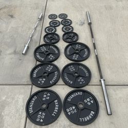 Cast Iron Weights, 45lbs Barbell, Curl Bar, Reclinable Bench, Squat Rack