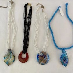 Murano Glass Pendants with Beaded Necklaces
