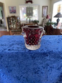 Murano Bullicante Glass Vintage Ruby Red Bud Vase/Votive”Controlled Air Bubbles”