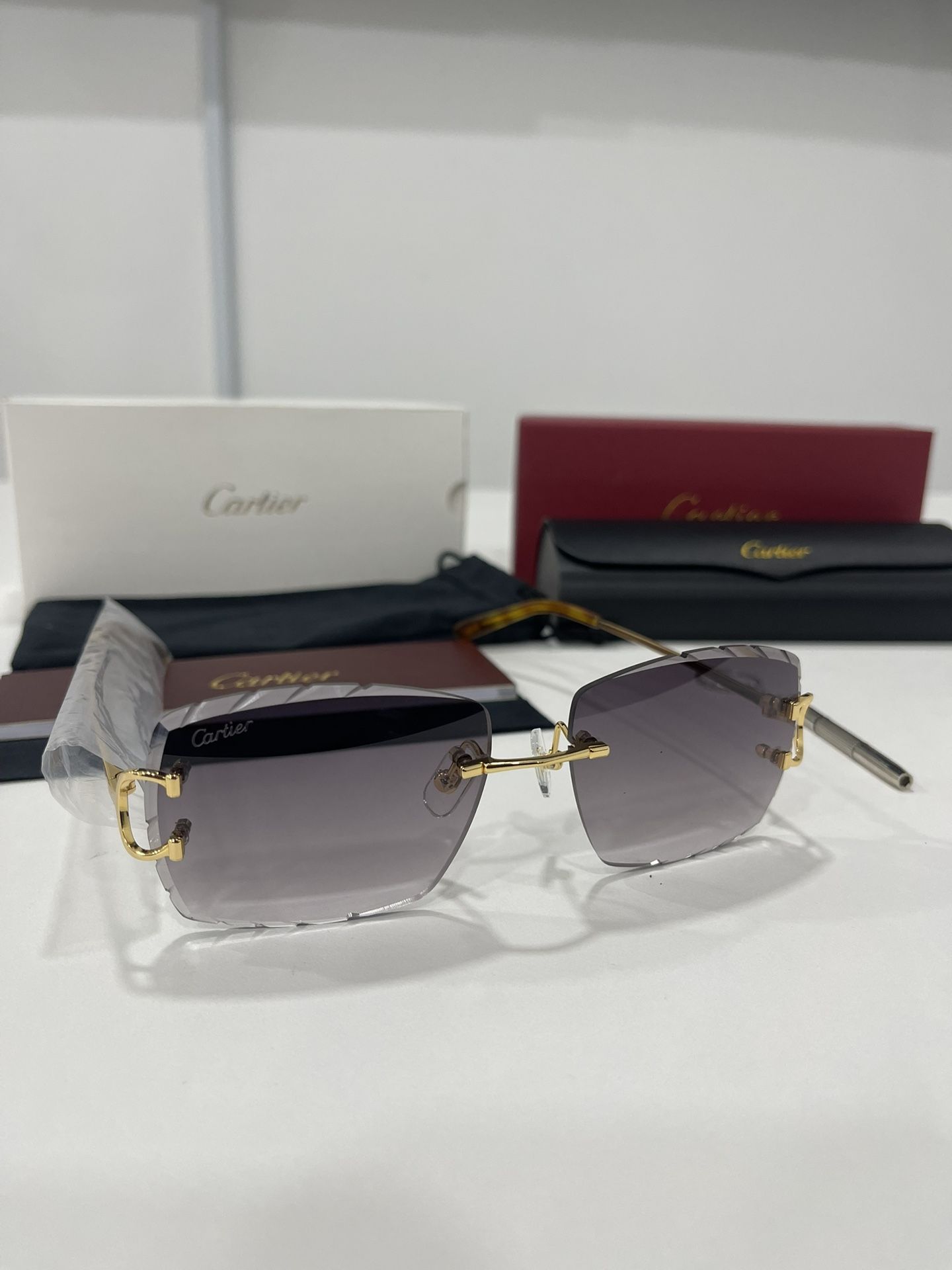 Cartier Glasses (Diamond Cut), Black Lense, Gold Frame