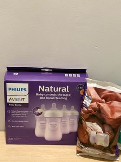 5 NEW Philips Avent Natural Baby Bottles 4-Pack PURPLE  + 1 Clear Bottle BUNDLE  ( BPA FREE PLASTIC )