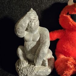 Vintage Resin/Polymer Silverback Gorilla Sitting On Rock With Hand Over Eyes