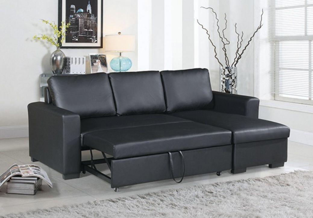 New Black Sofa Sectional Couch Pull Out Bed Daybed
