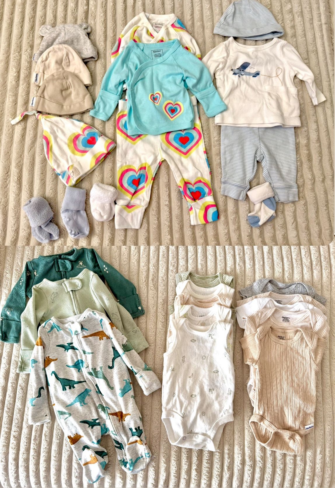 Newborn Baby Boy Summer Set, NB Boys Onesies Footed Pajamas Bodysuits Gerber Carters