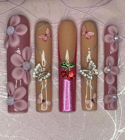 3XL square press on nails rhinestones, acrylic flower French
