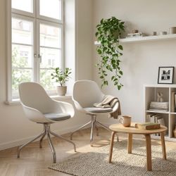 Mid Century Modern White Chairs - Vintage IKEA Jakob Swivel Armchairs - (Set of 2)