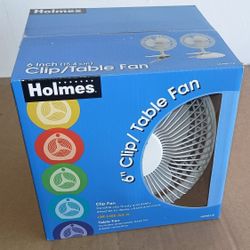 Holmes Convertible 6" Blades Desk & Clip Fan, White -NEW In Box