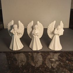 Set of 3 Vintage Bisque Angels Playing Musical Instruments 