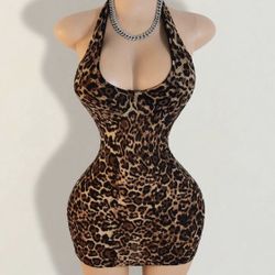 Leopard Halter Mini Dress