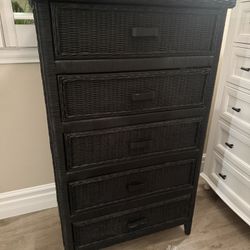 Black Wicker 5 Drawer Dresser