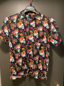 Brooklyn Standard Black Floral Skull Hawaiian Print Button Up Shirt Men’s S Small