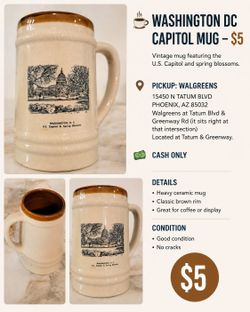 Vintage Washington D.C. U.S. Capitol & Spring Blossoms Stoneware Mug – $5
