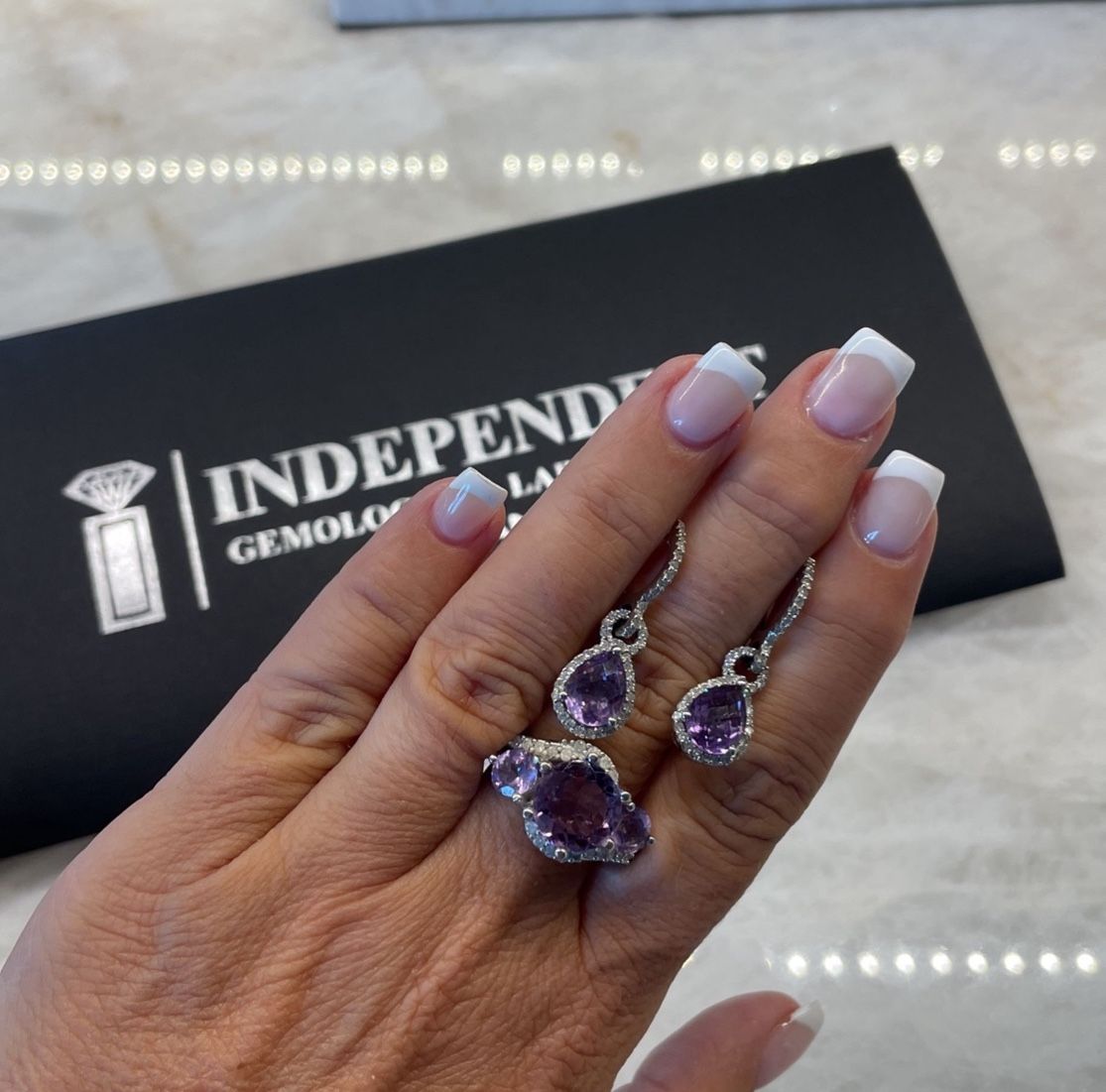 White Gold/Diamond/Amethyst 2-Piece Set