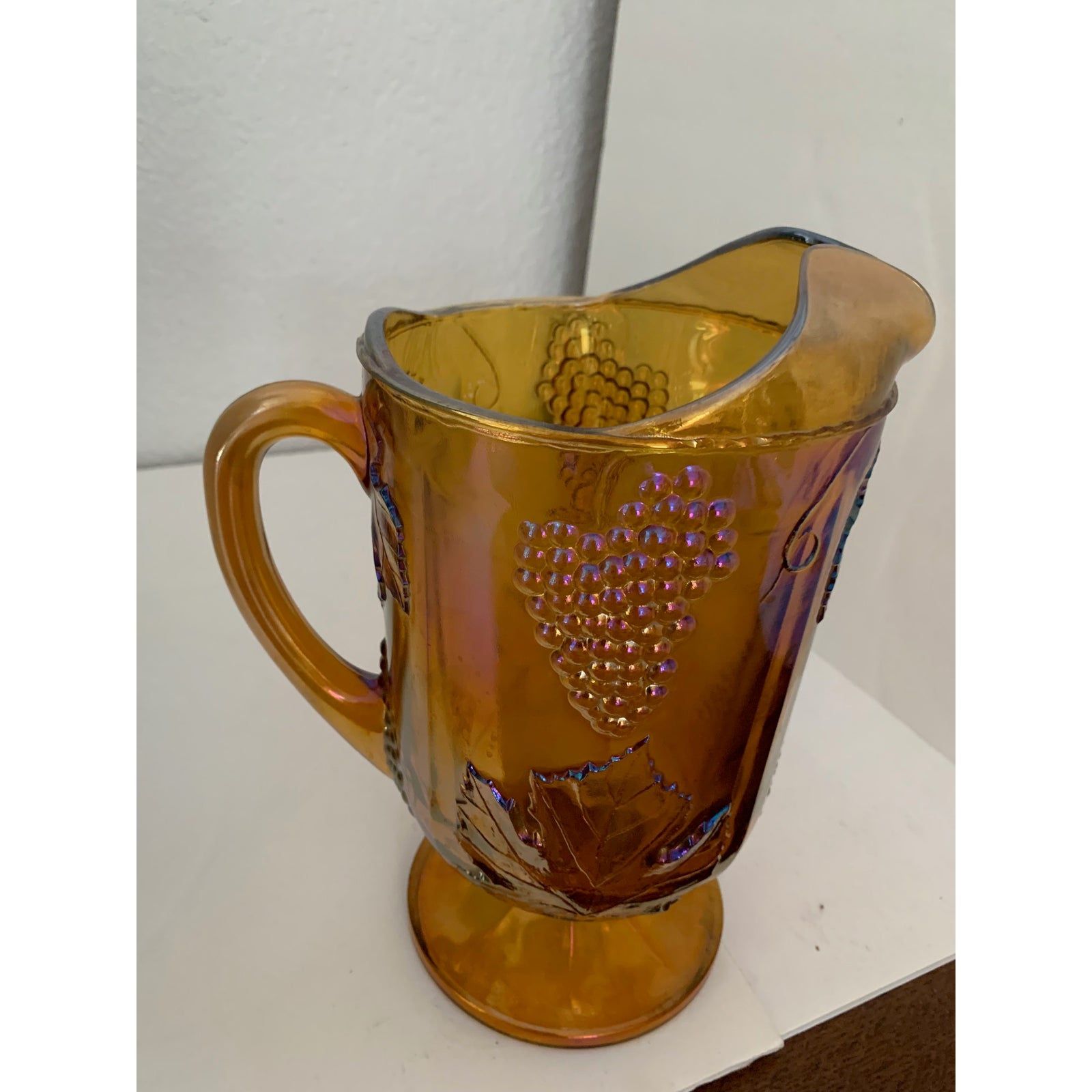 1970s Indiana Glass Iridescent Gold Color Harvest Pitcher