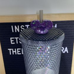 Purple/Green Glitter Minnie Straw Topper