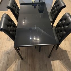 Rectangular 51.2” Glass & Metal Dinning Table Set