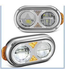 DNA Motoring Chrome Signal Headlights Compatible With 2008-2021 Peterbilt 389