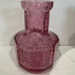 Pink Vintage Crackle Glass Flower Vase 
