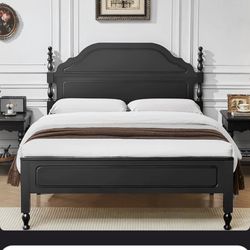 Solid Wood Modern Platform Bed with Headboard and Footboard, 12 Wood Slats Support (Queen), AMG005176-Q