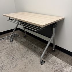 Mobile Flip‑Top Training Table – Light Wood Finish